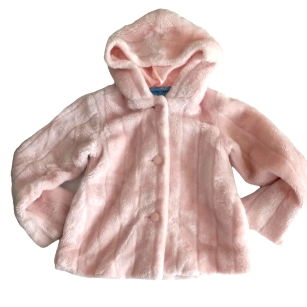 Copper Key girls soft furry button up pale pink winter coat